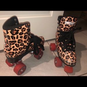 Leopard print rollerskates